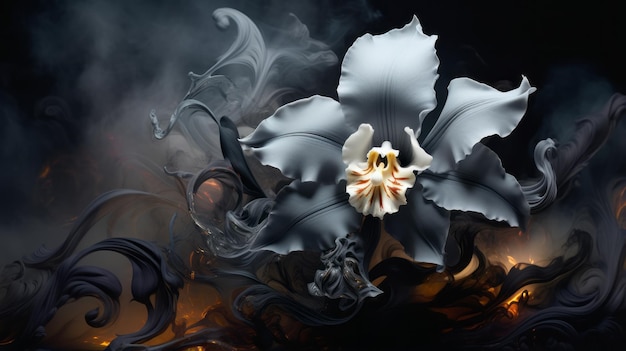 Orchid art Black fire orchid elegant fantasy Mystical flowers Unique floral pattern