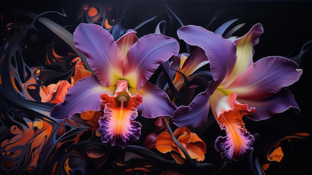 Искусство орхидеи Черная огненная орхидея элегантная фантазия Мистические цветы Уникальный цветочный узор