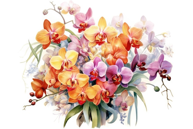 Orchid boeket gedetailleerde aquarel schilderij
