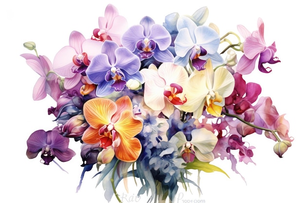 Orchid bouquet detailed watercolor painting