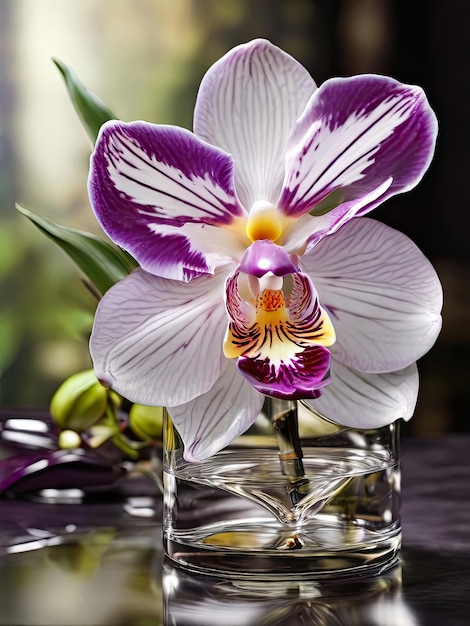 Photo orchid flower in a pot on the windowsill