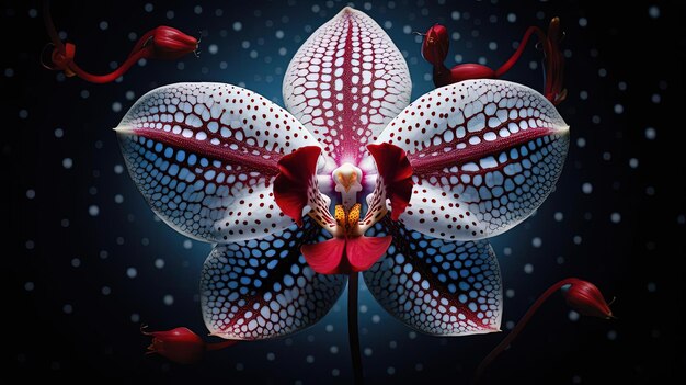 Photo an orchid flower with white petals and red spots in the style of digital symmetry