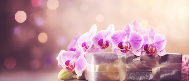 Orchid flowers on a background with copy space