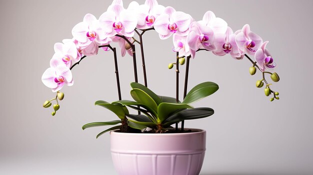 Фото Орхидея в горшке на белом фоне