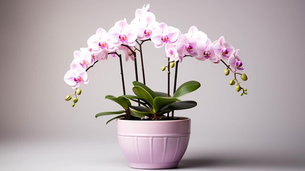 Orchid plant on a pot on white background