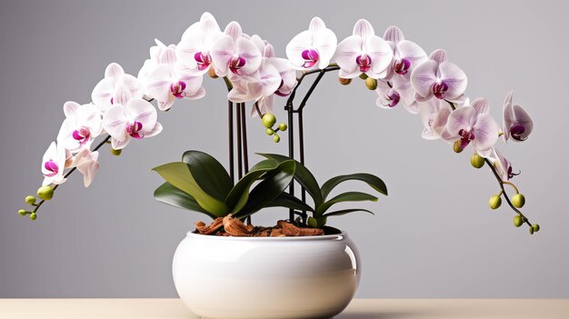 Foto pianta di orchidea su un vaso su sfondo bianco