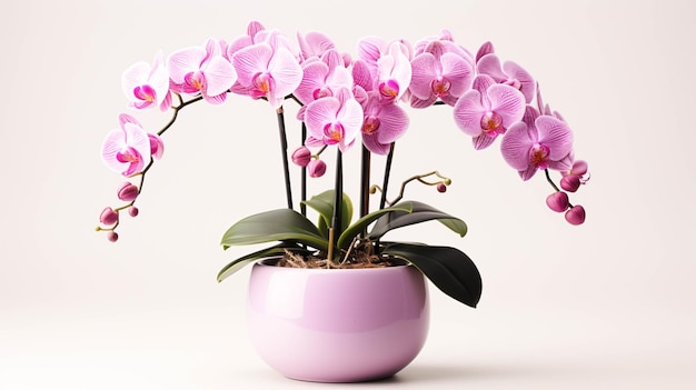 Orchid plant on a pot on white background