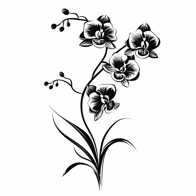 Orchid Silhouette Vector In Black And White