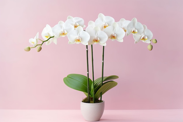 Orchid in a vase on a pink background Generative AI