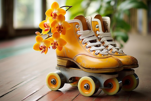 Orchid with a pair of retro roller skates for fun