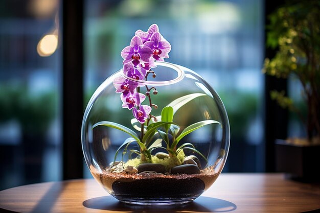 Orchidee in een modern glazen terrarium