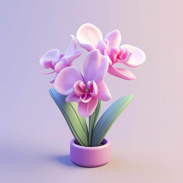 orchidee isometrische 3d zachte pastelkleuren