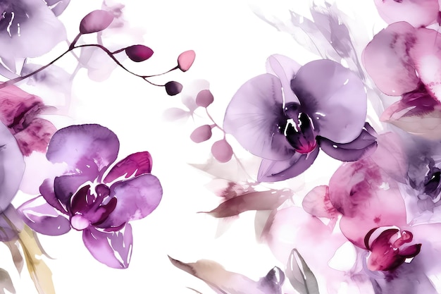 Orchidee tak bloemen illustratie geïsoleerd op een witte aquarel achtergrond AI
