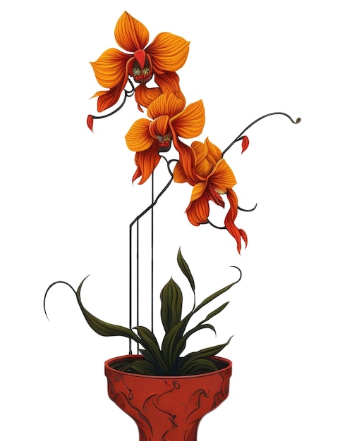 Orchideebloem in een pot beschilderd met olieverf Generatieve AI