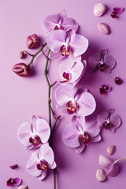 Orchideeën op een paarse achtergrond met roze bloemen