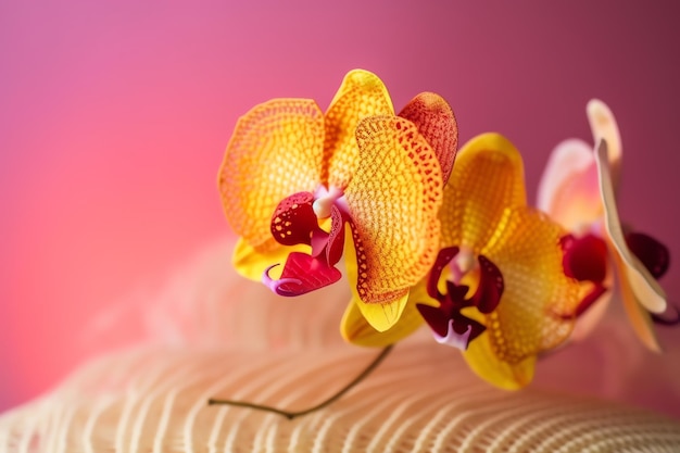 Orchideeën op een strohoed behang