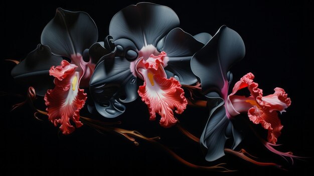 Orchideekunst Zwarte vuurorchidee elegante fantasie Mystieke bloemen Uniek bloemenpatroon