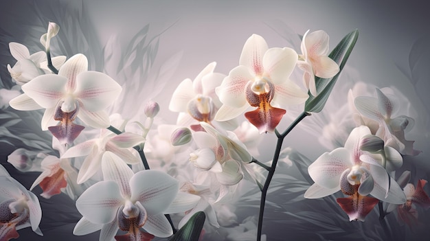 Orchids on a gray background with white flowers