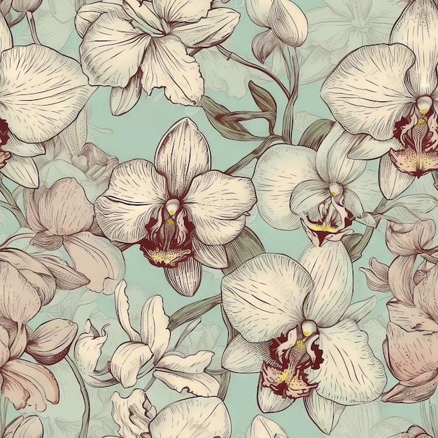 Orchids hand drawing template pattern design seamless pattern background