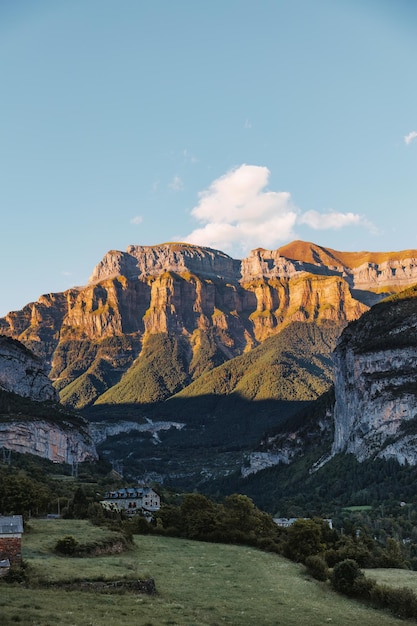 Ordesa National Park mountains and the natural environment at sunset Ordesa y Monte Perdido National Park is in the heart of the Pyrenees and a protected natural areas in Europe