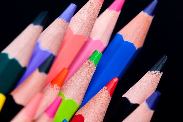 Ordinary colored wooden pencil with soft lead of different colors for drawing and creativity