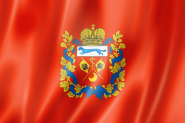 Оренбургское государство - область - флаг, сбор России развевающийся знамя. 3D иллюстрации