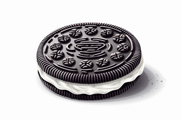 Oreo Cookie in cartoon-stijl op witte achtergrond AI gegenereerd