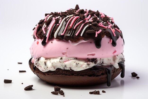 Photo oreo ice cream sandwiched donut