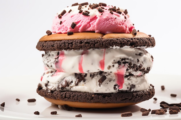 Photo oreo ice cream sandwiched donut