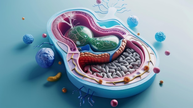 Foto organelles crosssection of biological animal cell in 3d