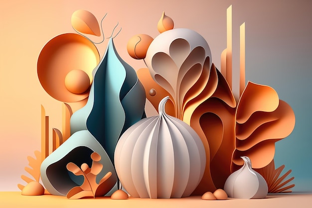 Organic 3D Forms on Soft Gradient Background