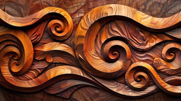 Photo organic abstract wood art detailed closeup of brown waving waves wall texture background