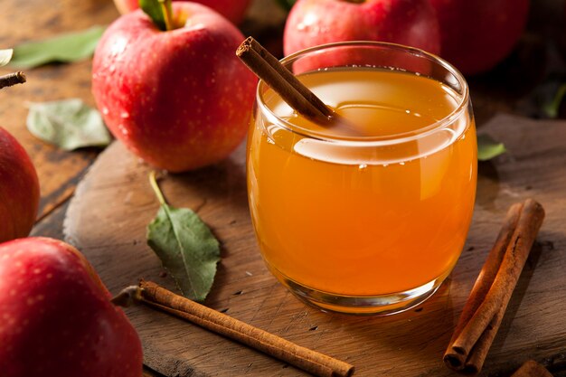 Photo organic apple cider with cinnamon ready to drink