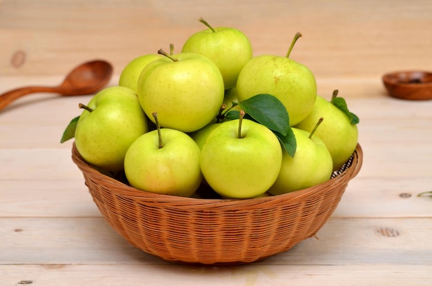 Organic apples in a basket close up