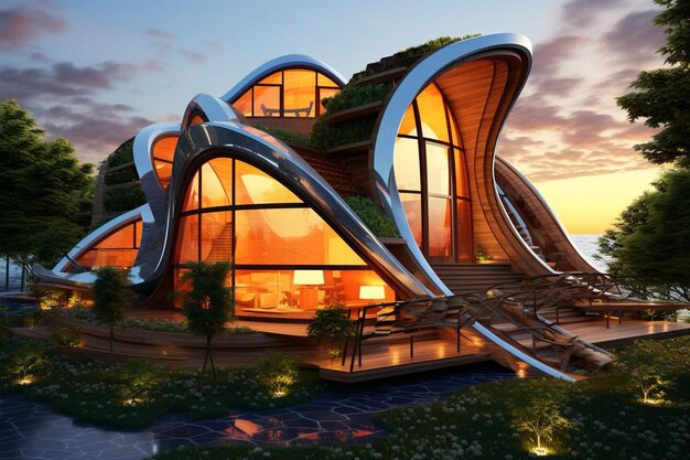 Organic architecture eco house with solar panels