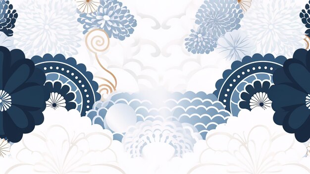 Photo organic asian japanese line wave pattern oriental pattern traditional copy space with white background