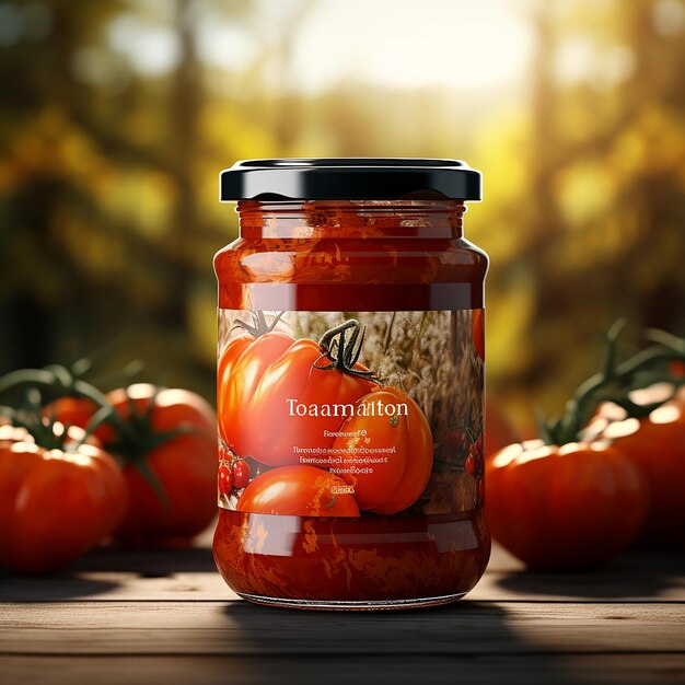 Organic autumn tomato in glass jar label generated by AI