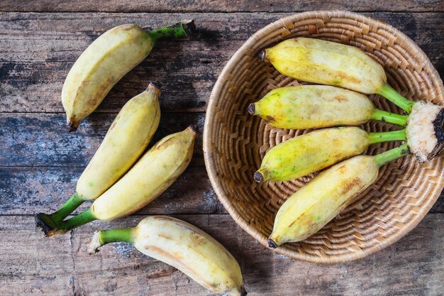 Organic banana in basket