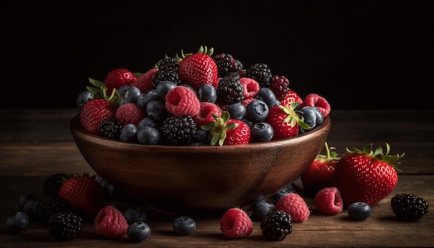 Organic berry dessert on rustic wooden table generated by artificial intelligence