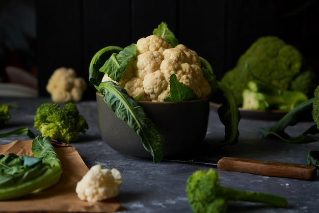 Organic cauliflower and broccoli on a plate