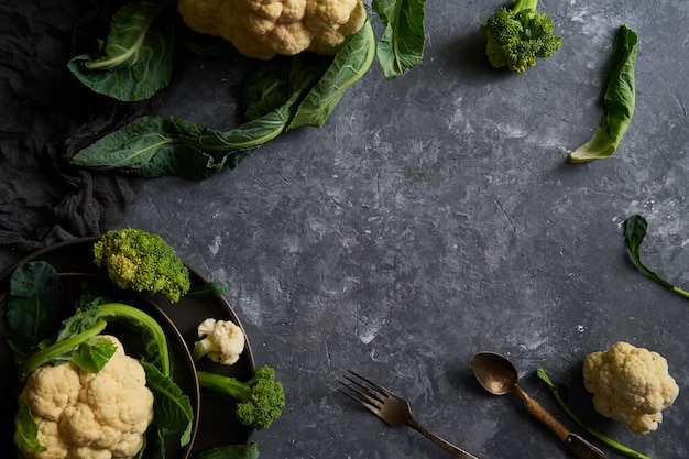 Organic cauliflower and broccoli on a plate