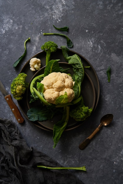 Organic cauliflower and broccoli on a plate