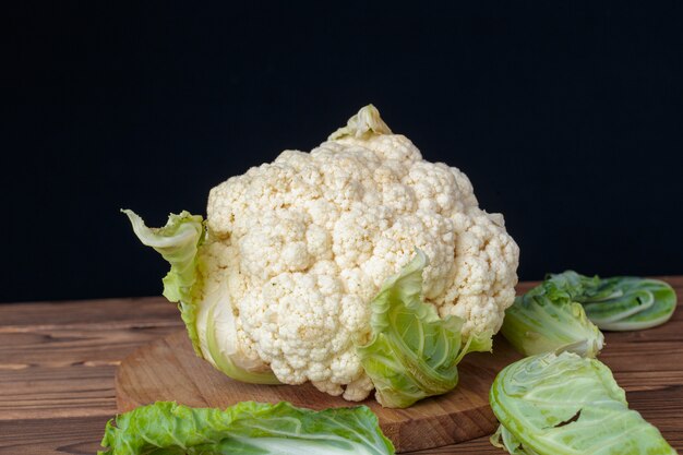 Organic cauliflower on wooden