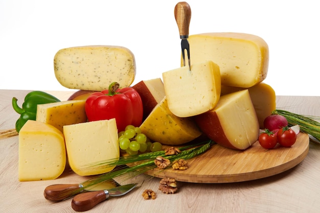 Organic  Cheese healthy gourment food  produced on local farm assortment  on wooden background