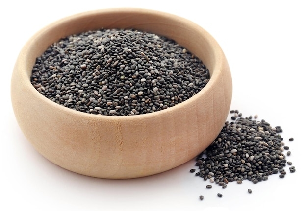Organic Chia Seed, super food in a bowl over white
