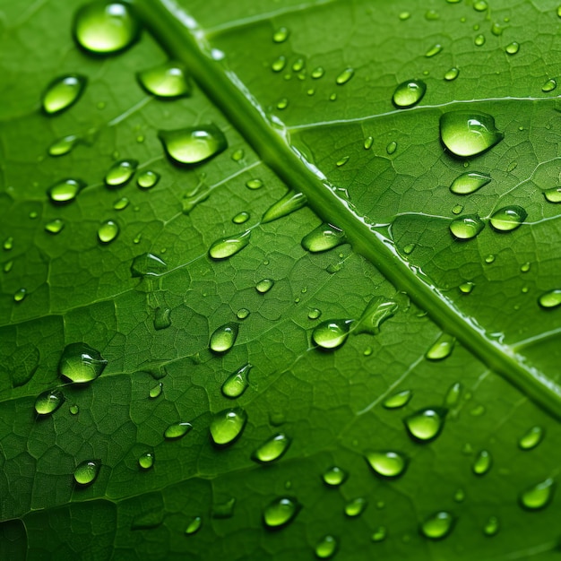 Organic Contours Close Up Of A Green Leaf With Water Droplets