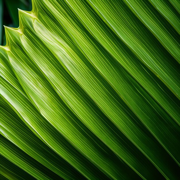 Photo organic contours close up image of a green palm leaf