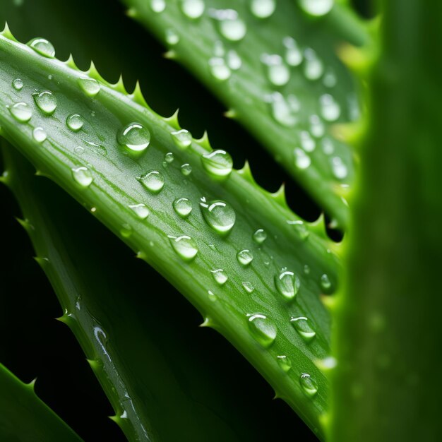 Organic Contours A Closeup Of Aloe Vera Leaf With Water Drops