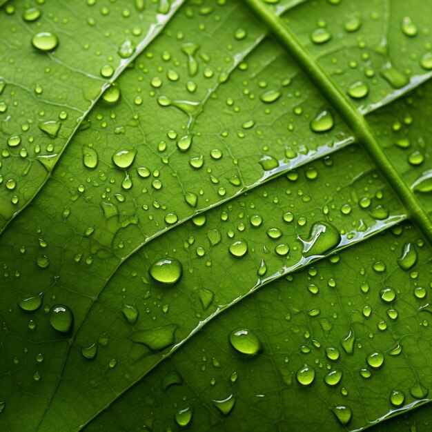 Organic Contours Water Drops On Green Leaf Ecofriendly Craftsmanship
