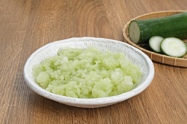 Organic cucumber pulp juice squeezed from a slow juicer can be used as a face mask zero waste